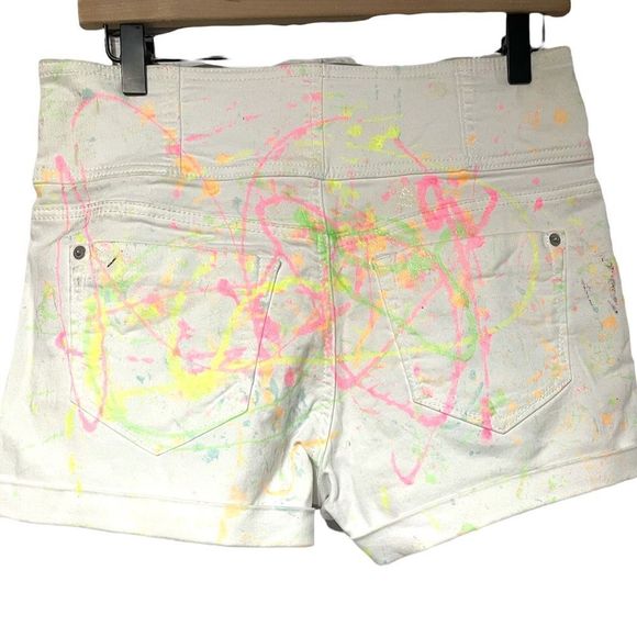 Vintage Look 80’s High Waisted White Shorts Neon Graffiti Jr Size 11 - Picture 13 of 16